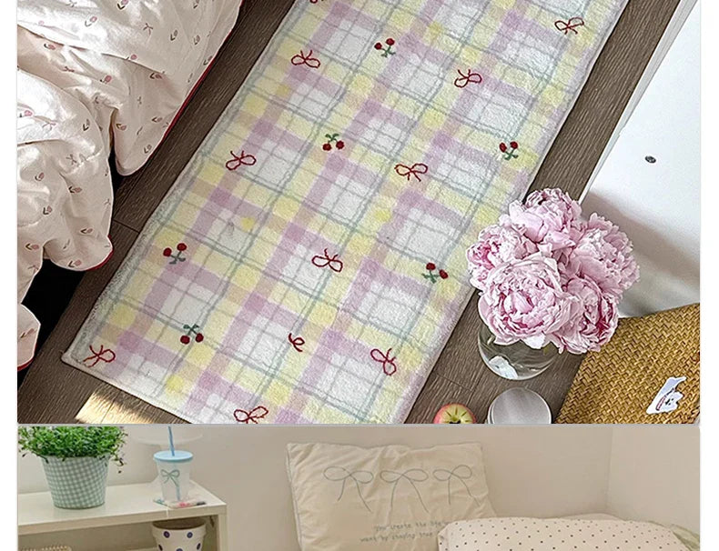 Floor Mat Runner Rugs Striped Bow Carpet Soft Fluffy Long Foot Mats Cute Sweet Home Decoration Carpets
