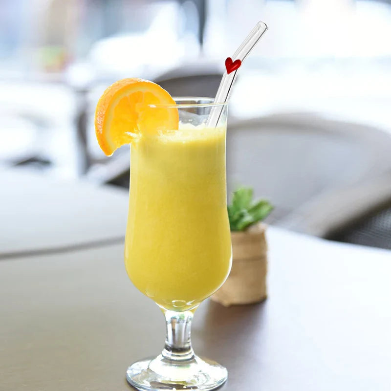 Love Heart Shaped Glass Straws Set Straws With Clean Brush Transparent  1Reusable Eco Friendly Bent Straws