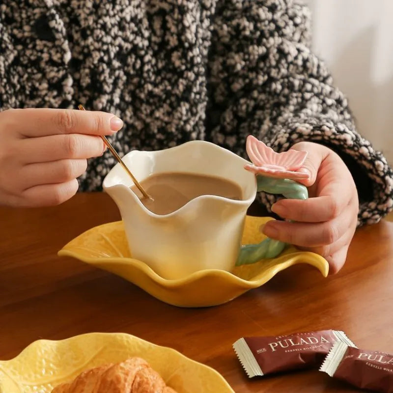 Exquisite Butterfly Floral Shape  Afternoon Tea Flower Mug