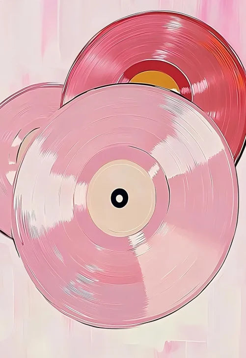 Retro Vinyl Rotation Art - Pink Record Disc Trio Frameless Decorative Painting for Music Lover's Wall
