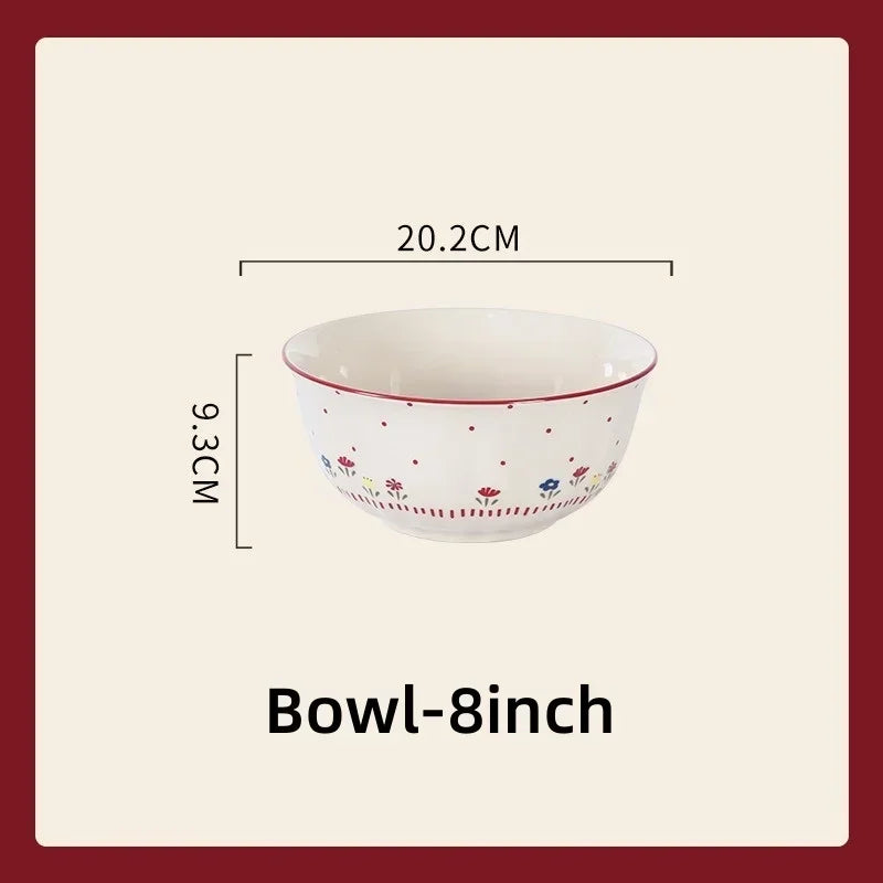 Floral Pattern Soup Bowl Salad Bowl Dish Oval Plate Pastoral Style Dinnerware Table Decoration Kitchen Gadgets Ceramic Tableware