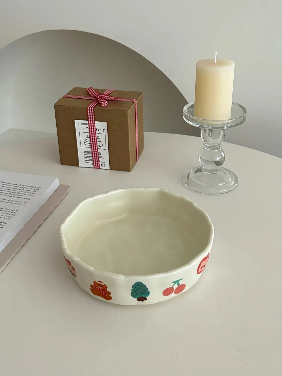 Cute Little Design Matte Hand Pressed Ceramic Deep Plate Cartoon Bowl