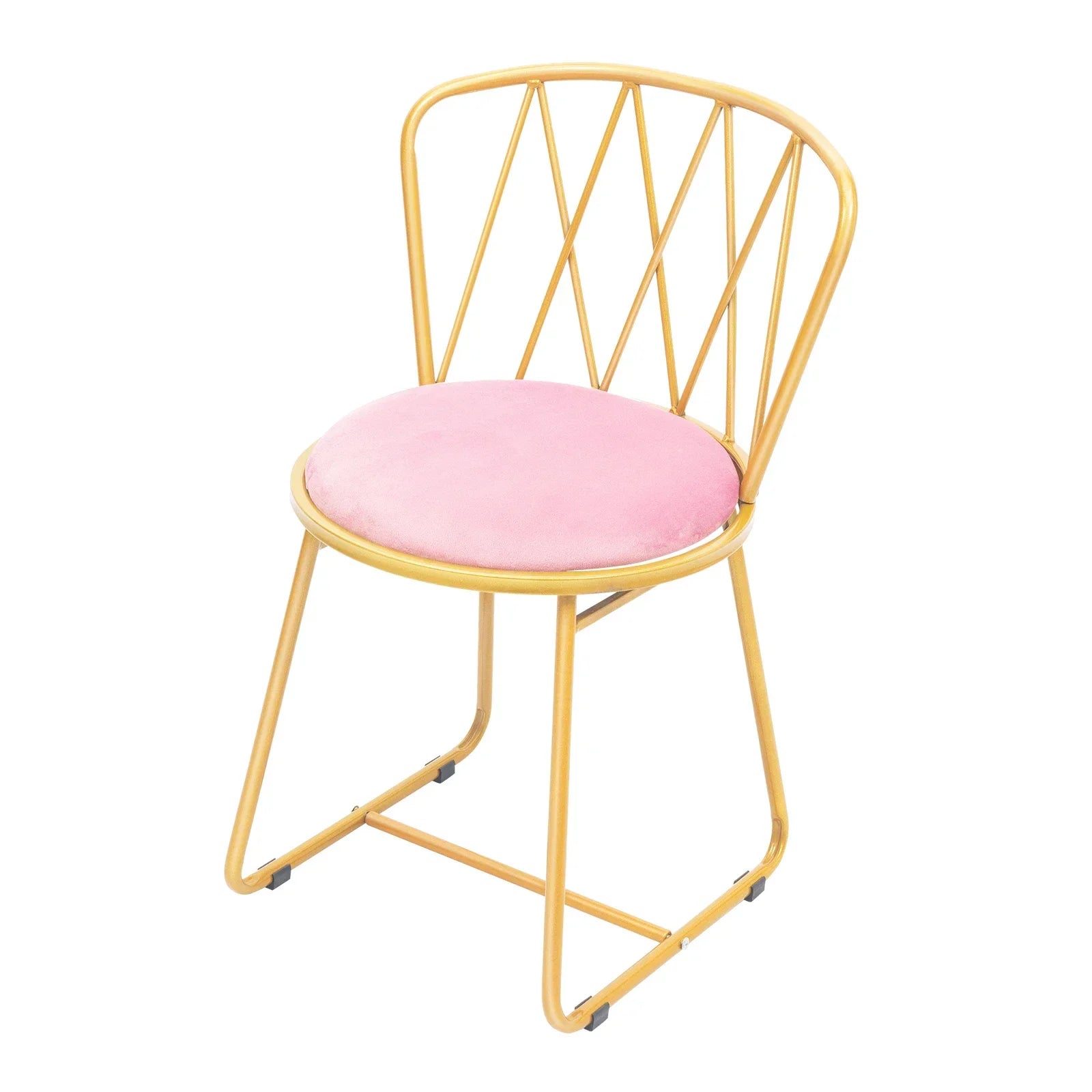 Pink Velvet Makeup Chair with Gold Base 50mm Thick Cushion & Modern Vanity Stool Foldable Backrest Freestanding