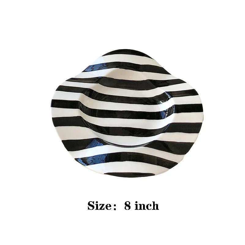 Ceramic Plate Dot Stripe Irregular Wave Shape