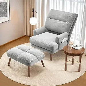 Living Room Chair Set with Recliner Accent Chair and Ottoman with Side Bags