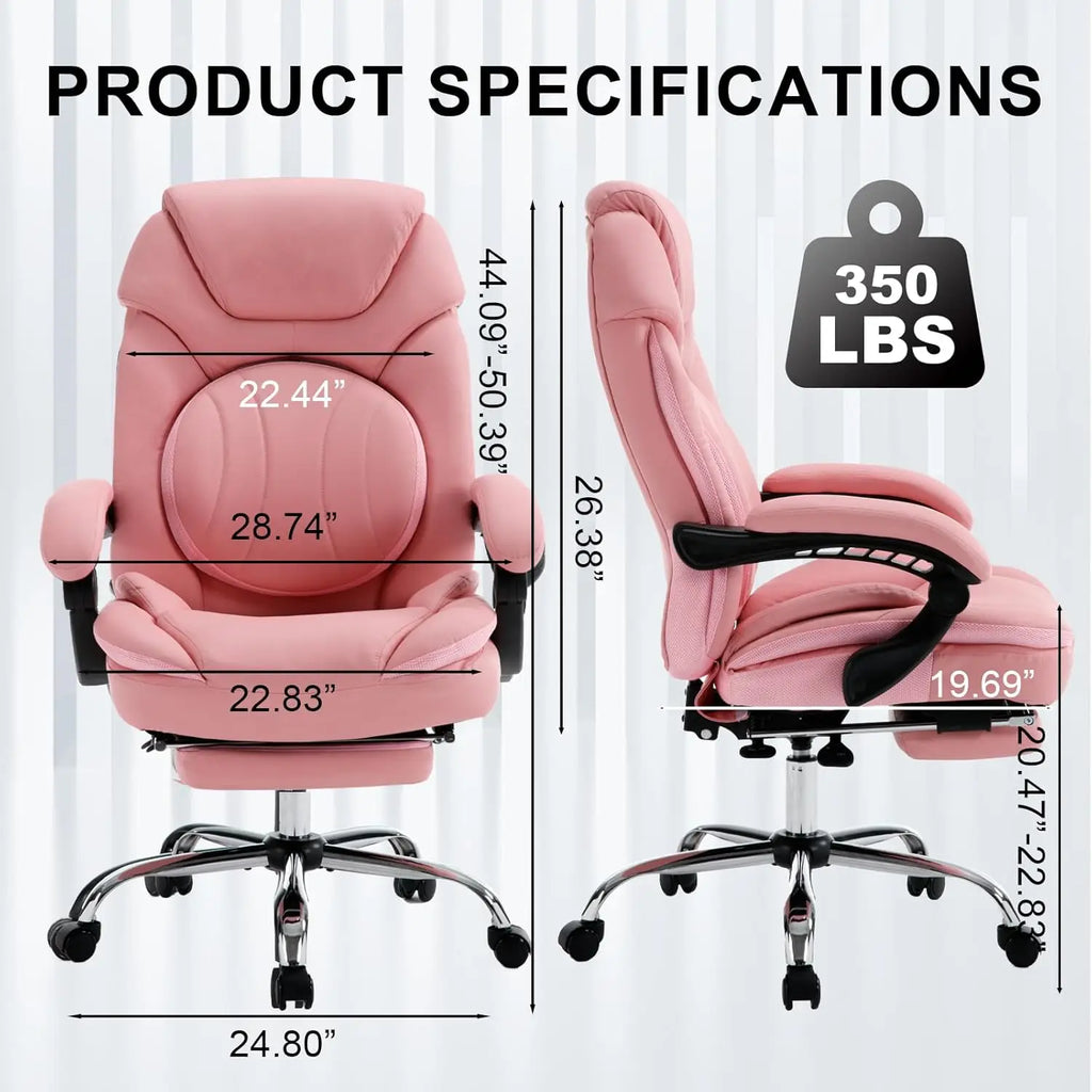 Ergonomic Recliner Executive Chairs With Footrest Back Support Wide Seat Comfortable Padded Reclining Chairs Pink 350 lbs