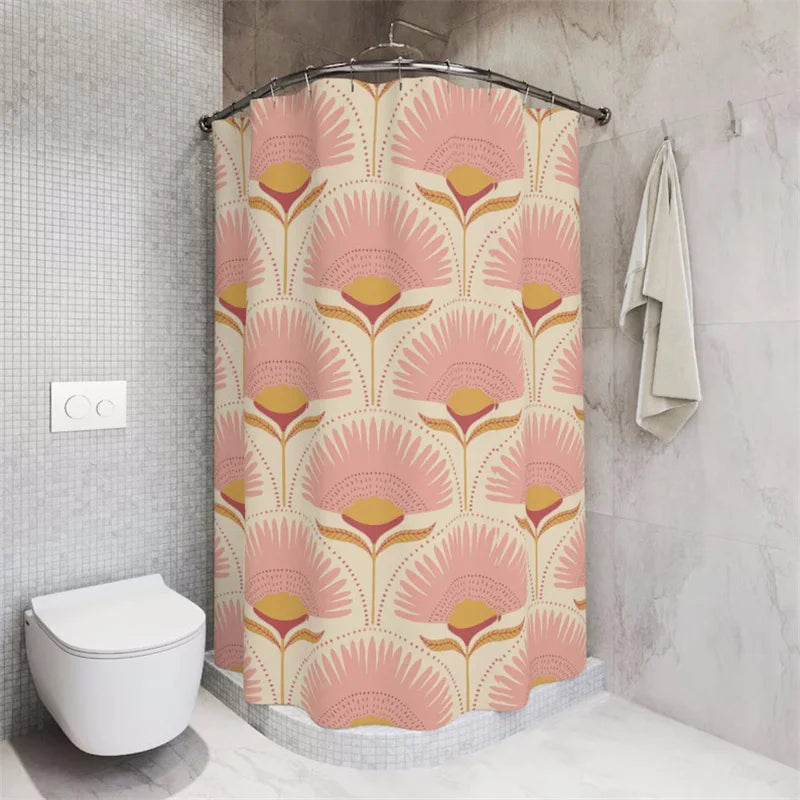 Vintage Pink Art Floral Pattern Shower Curtain