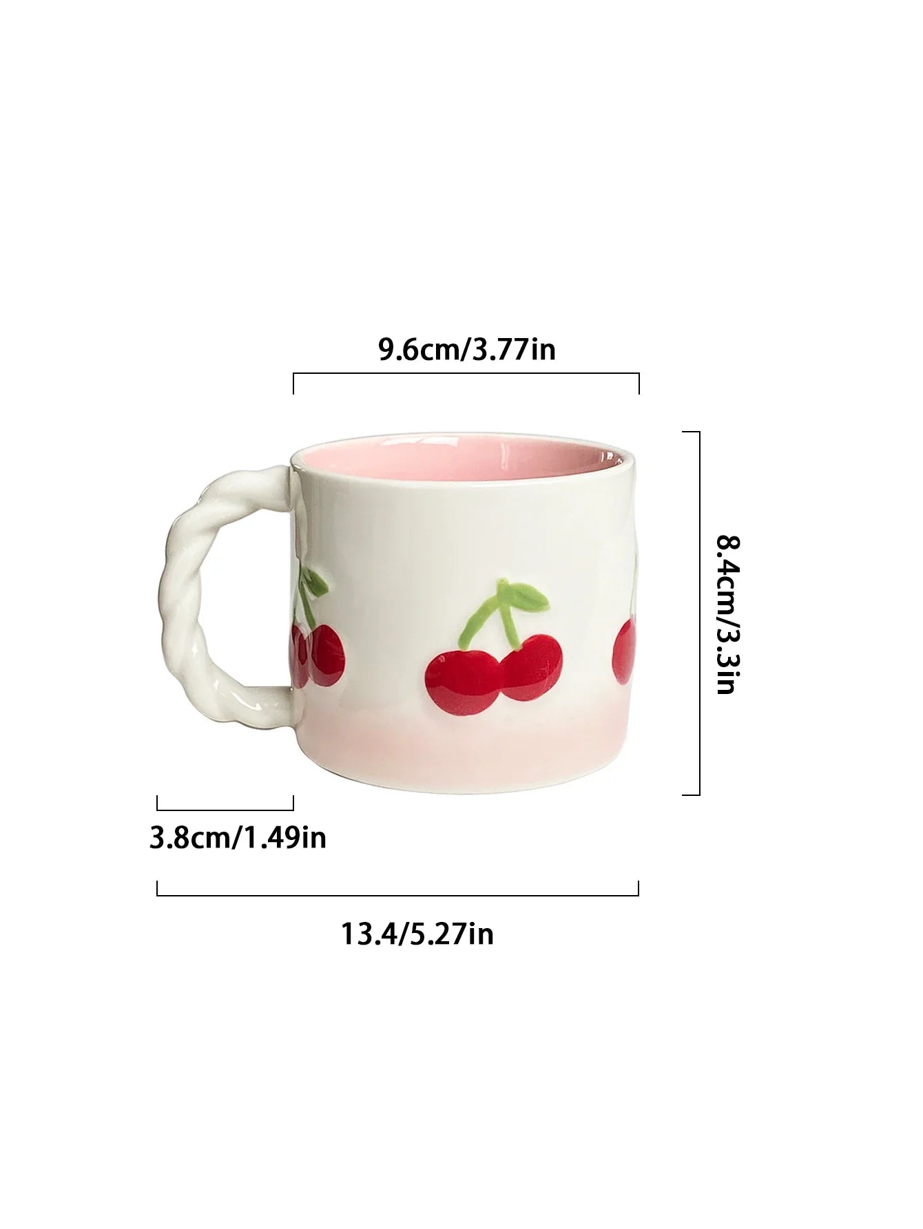 Pink Cherry Ceramic Mug, Twist Handle Ceramic Exquisite Pink Gradient Cup