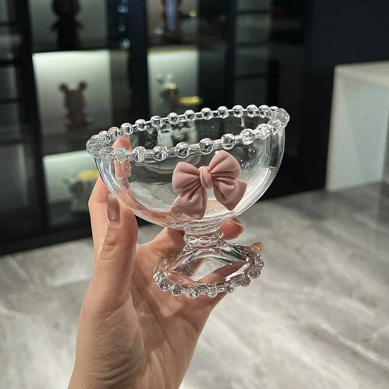 Creative Bowknot Transparent Glass Cup Dessert Goblet Glass Bowl