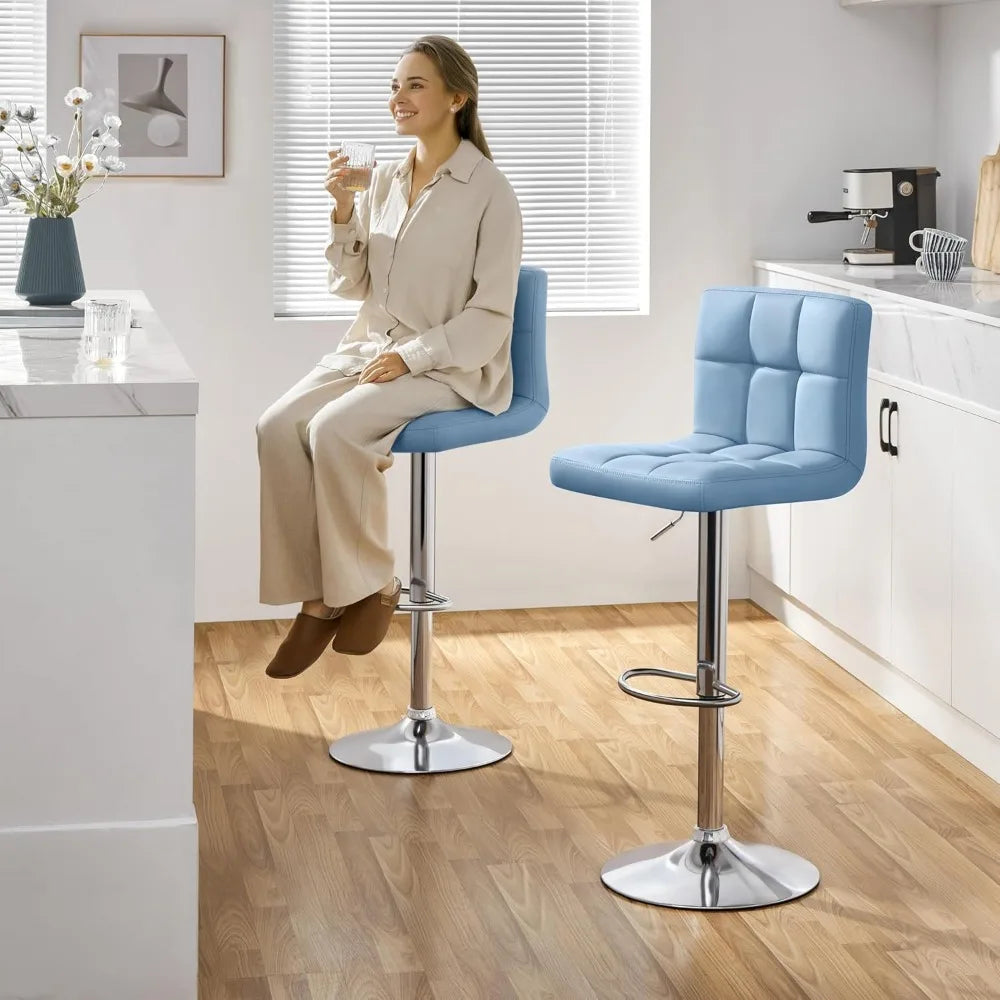 Set of 4, Adjustable PU Leather Swivel Barstools, Modern Counter Stools with Back and Footrest, Counter Height Barst