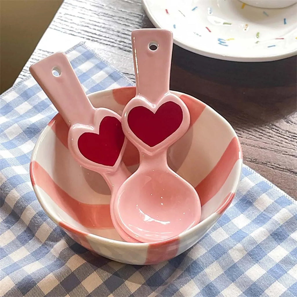 Ceramic Spoon Cute Heart Bear Cream Color
