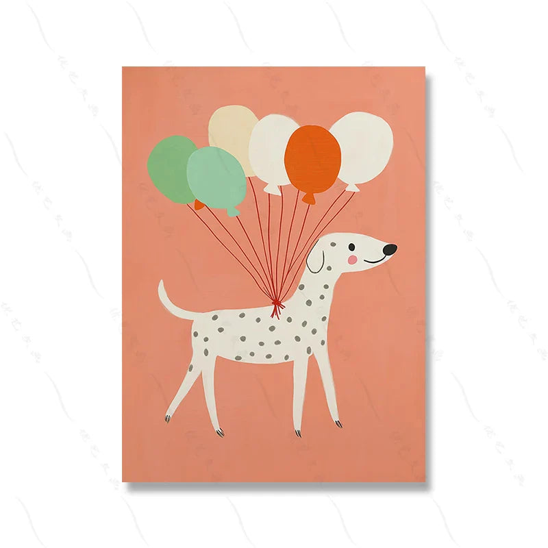 Cool Poodle Wall Art Cute Dog with Sunglasses Rabbit Colorful Kids Room Decor Modern Nursery Art Party Animal Illustration