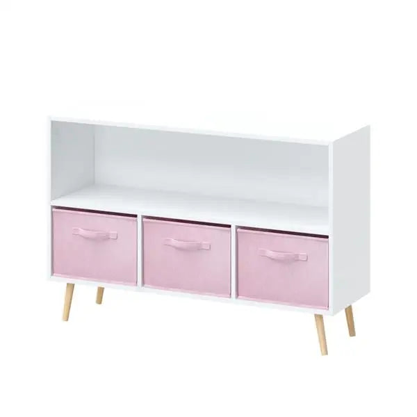 White/Pink Kids Bookcase with Collapsible Fabric Drawers, Children's Book Display, Toy Storage Cabinet Organizer