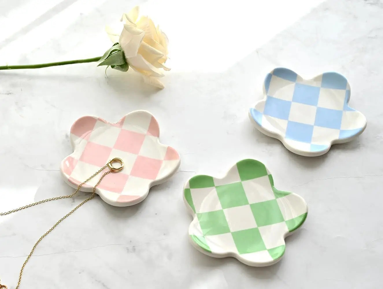 Ceramic Petal Tray, Jewelry Plate Necklace Ring Storage Dish,Jewelry Display Plate Desktop Decor