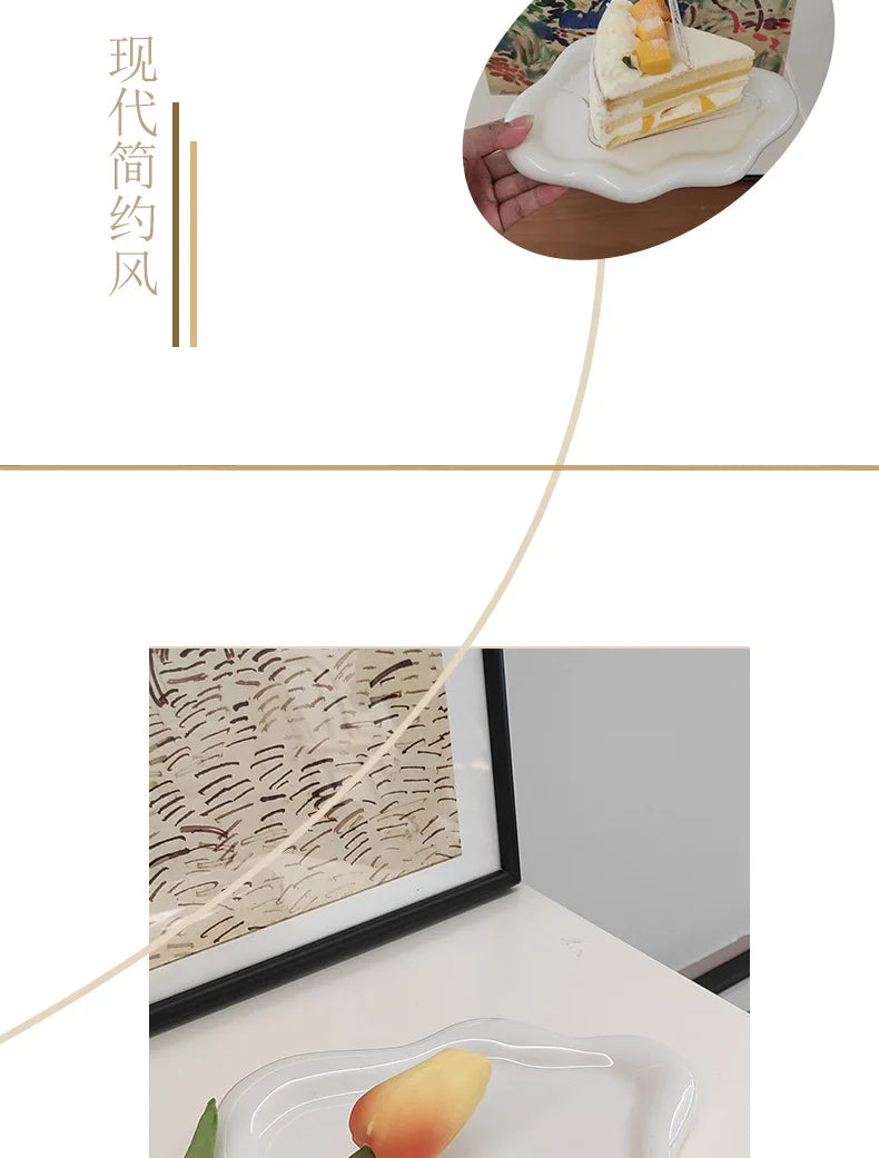 White/Silver Ceramic Plate High-Cloud Plate