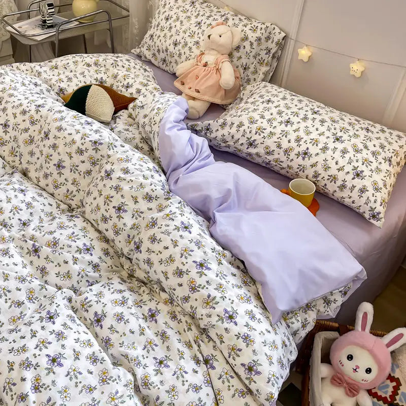 Cute Bedding Set Soft Ins Single Double Size Duvet Cover Flat Sheet Pillowcase Girls Home Totel Bed Linens