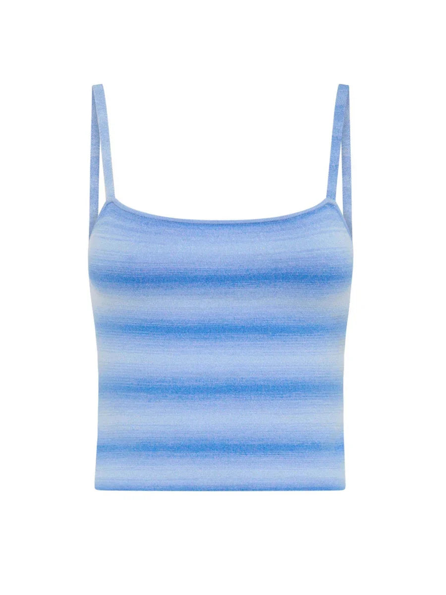 Women's 2 Pieces Summer Skirt Sets Gradient Striped Square Neck Sleeveless Crop Cami Tops Low Waist Mini Skirt