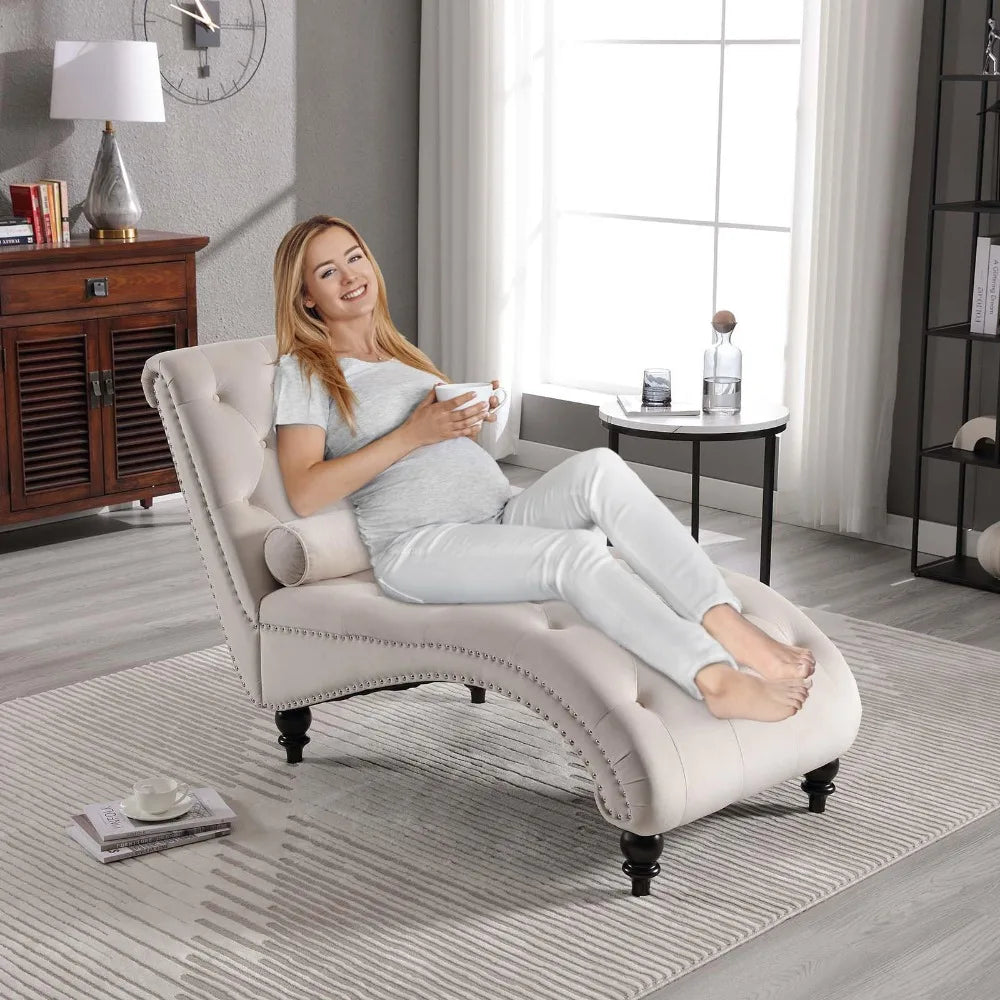 Chaise Lounge Chair Indoor, Modern Button Tufted Velvet Upholstered Leisure Accent Chair, Recliner Sofa Single Sleeper Sofa