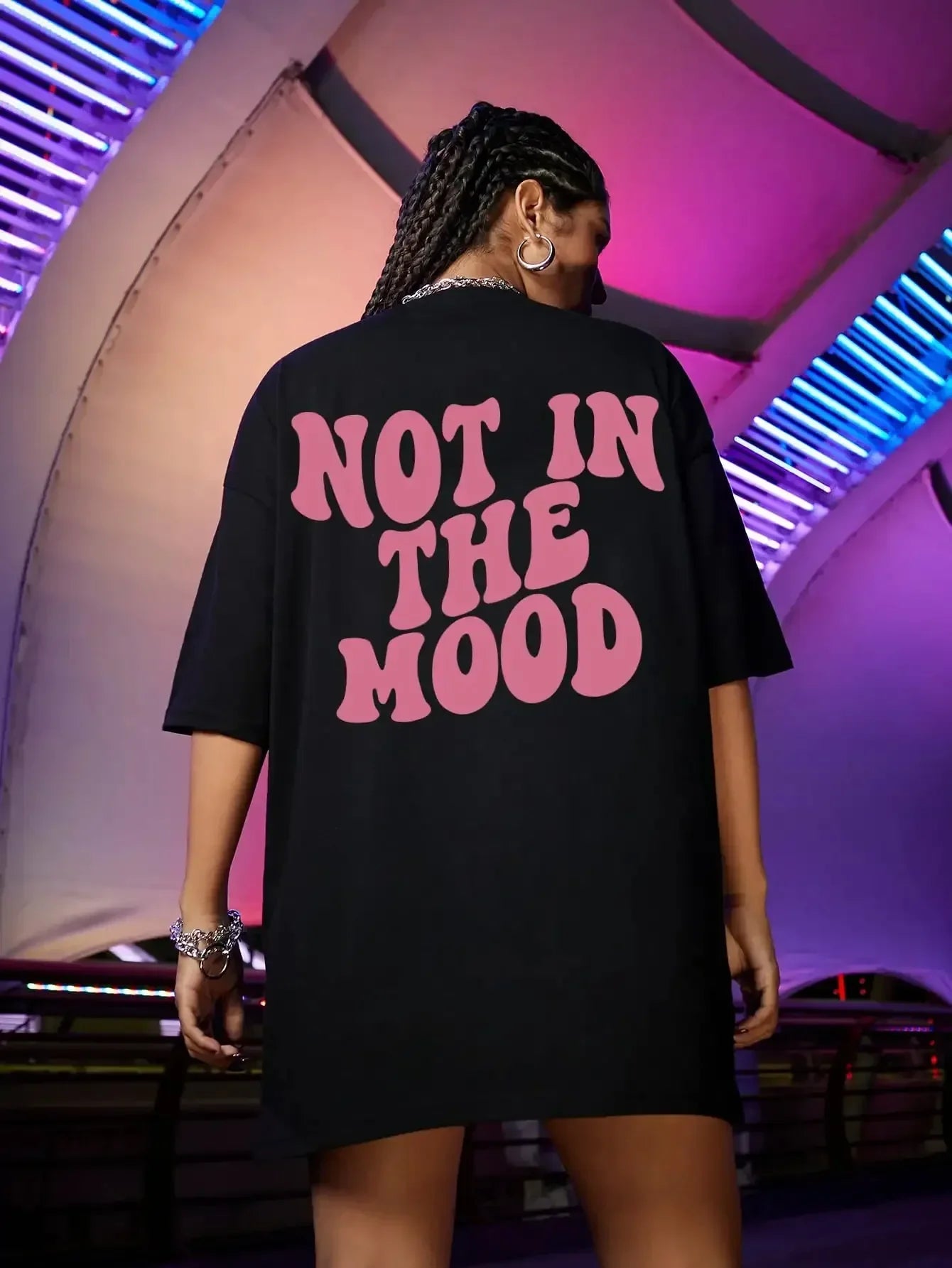 Plus-size Not In The Mood Pink Letter Print T-Shirts Women Summer Cotton Clothing O-Neck Oversized Short Sleeve Breathable