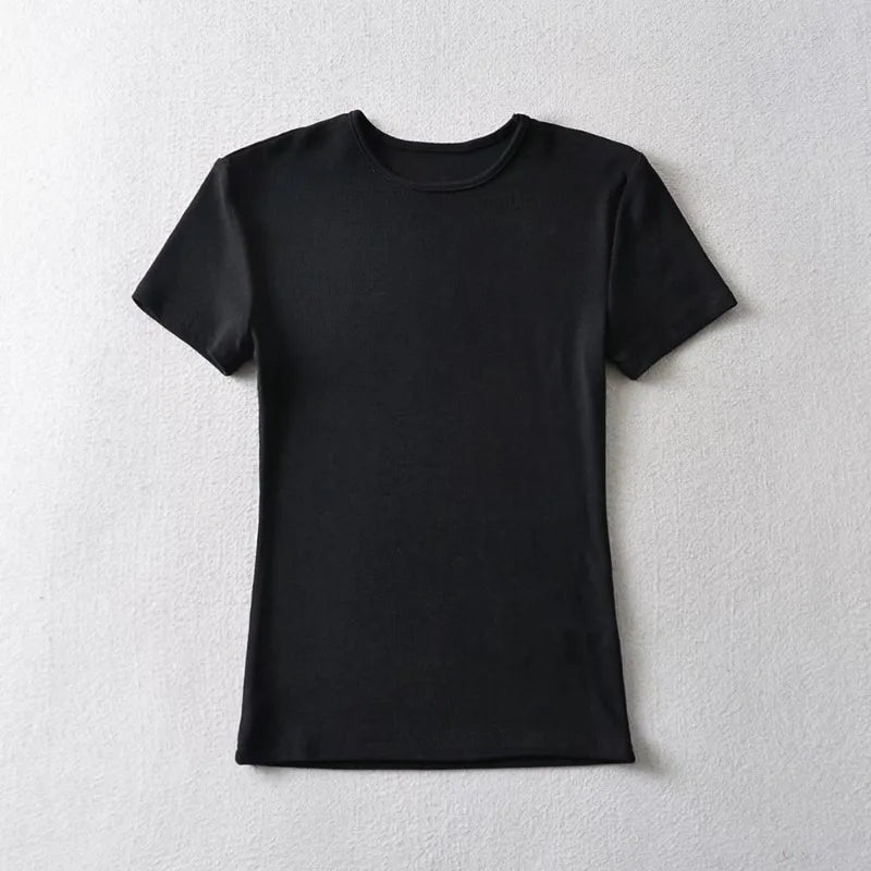Summer Woman Skinny Fit T-shirt Tight Short-Sleeve O-neck Tee Basic Solid Crop Tops T Shirt
