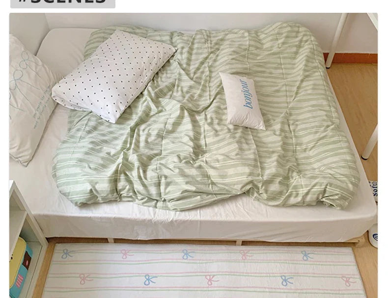 Floor Mat Runner Rugs Striped Bow Carpet Soft Fluffy Long Foot Mats Cute Sweet Home Decoration Carpets