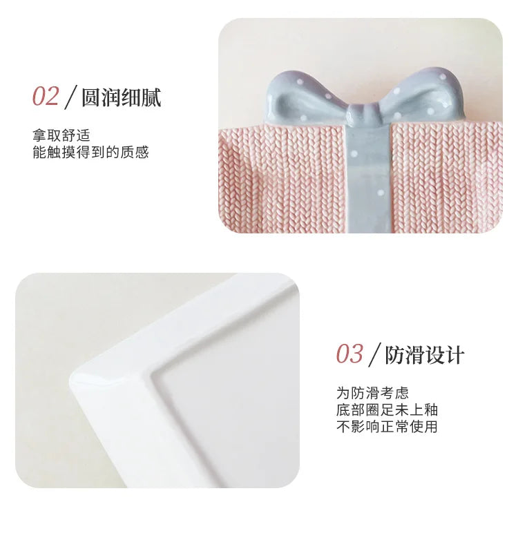 Cute Ceramic Cake Dessert Plate Creative Bow Tableware