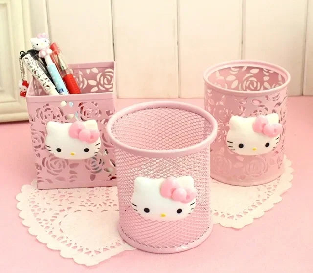 Hello Kitty Sanrio Animation Peripheral Cartoon Children's Pen Holder Creative Kawaii Desktop Storage Box Ornaments