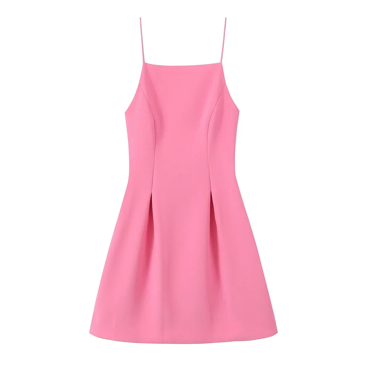 Ladies Pink Spaghetti Strap Dress Summer New Simple Style Women Slim Short Dress Party Fashion A-Line Dress