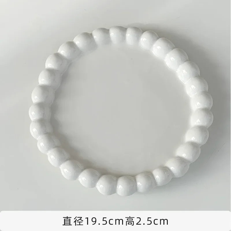 White/Yellow Beads Ceramic Plate Round Tableware Main Dish Decorative Plate Kitchen Utensils