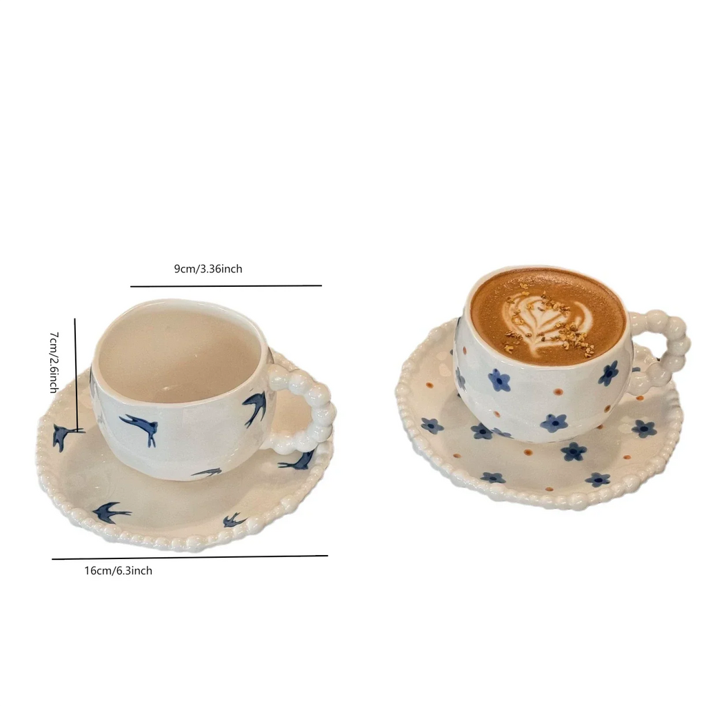 French Ceramic Hummingbird Print Cup & Saucer