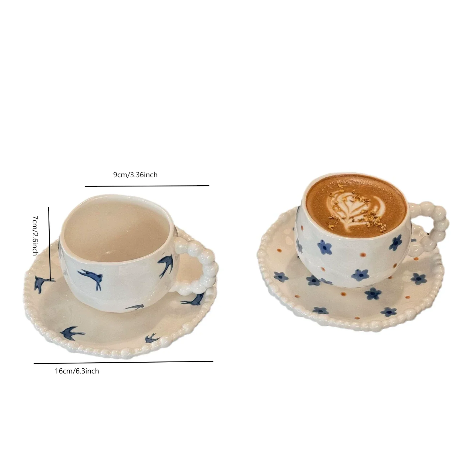 French Ceramic Hummingbird Print Cup & Saucer