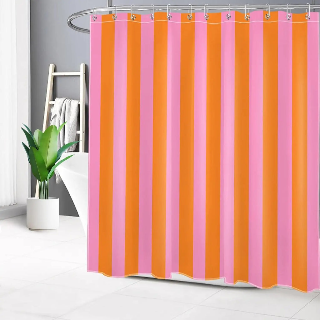 Stripe Shower Curtain Abstract Bohemian Fabric Shower Curtain with 12 Hooks Waterproof Bathroom Decoration