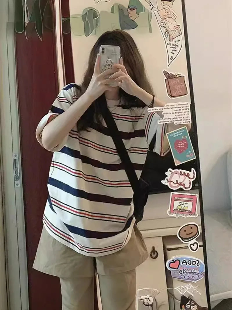 Y2K Fashion Women's Short Sleeve T-shirt Casual Style Matching High Street Couple Short Sleeve T Shirt Style Plus Size Top