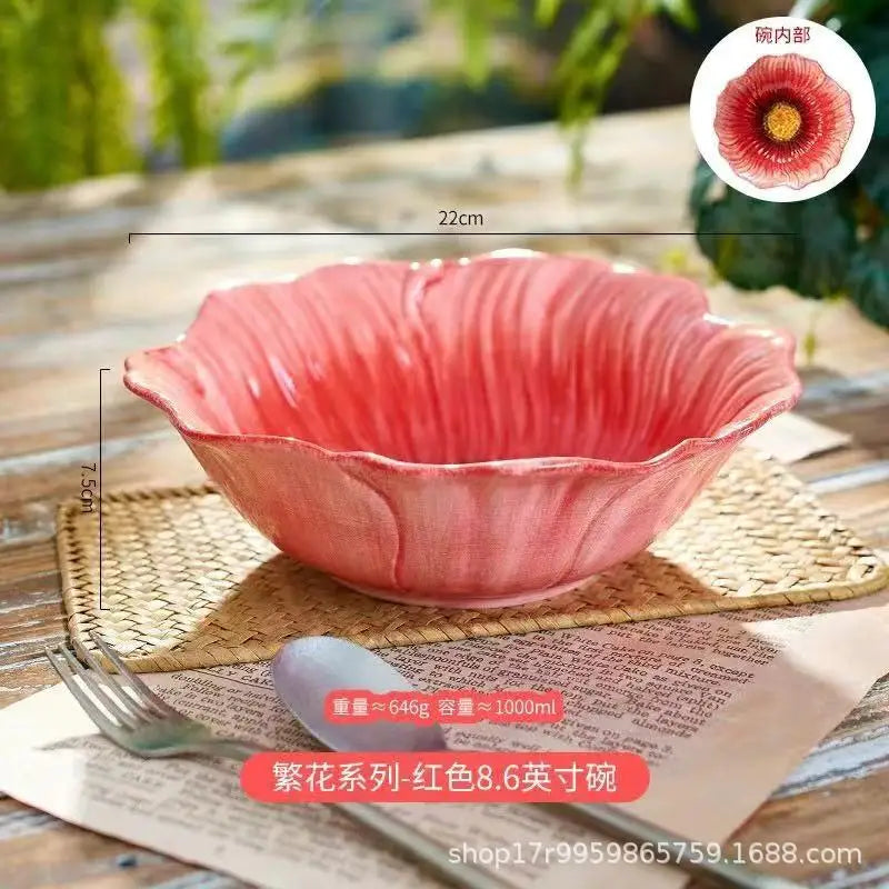 Ceramic Flower Serving Plate Cake Dessert Plate Flower Ceramic Bowl Tableware Set Dining Table