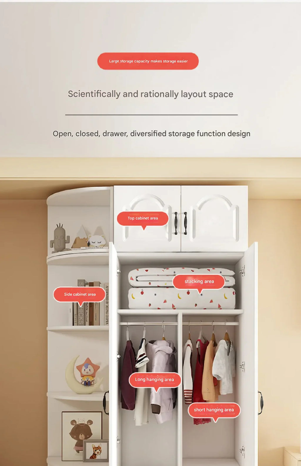 Two Door Wardrobe Clothing Organizer Style Wooden Wardrobe Summer Heavy Duty