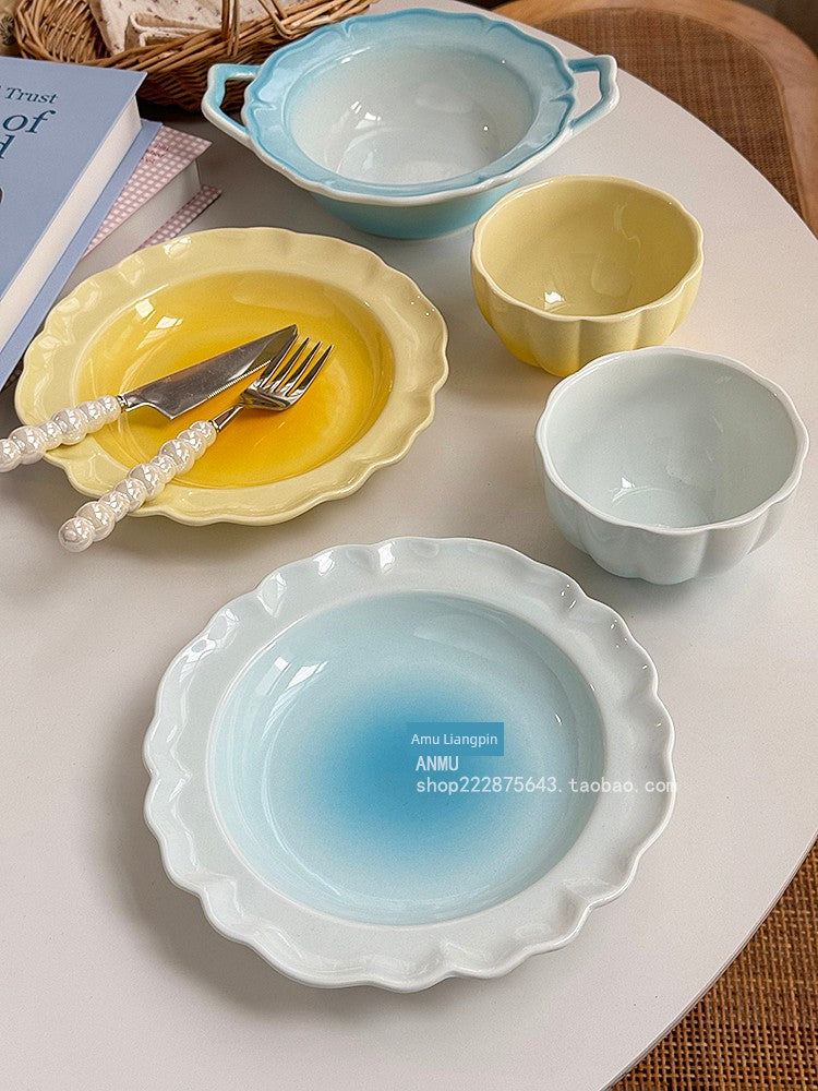 Gradient Lace Underglaze Porcelain Tableware Dish and Bowl Dish