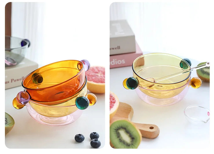 Ice cream Bowl with Handle Glass Bowl Heat Resistant Glass