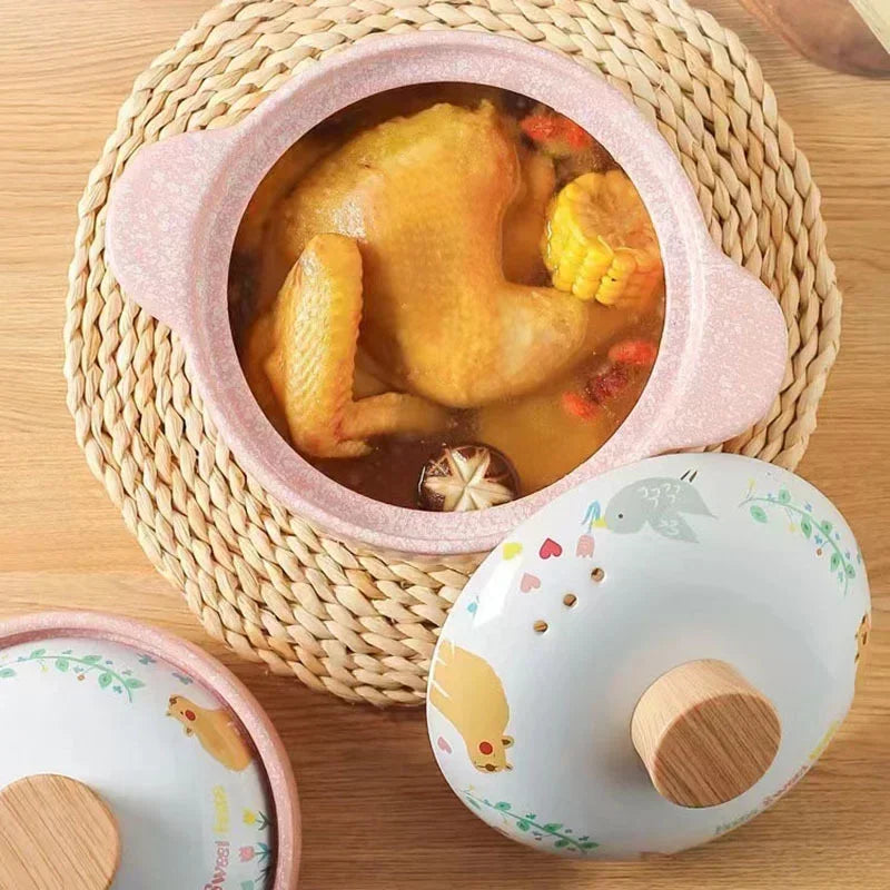 Ceramic Casserole Korean Cartoon Ceramics Soup Pot Cute Pink Saucepan Cookware Utensils Clay Pan Home Kitchen Cooking Supplies