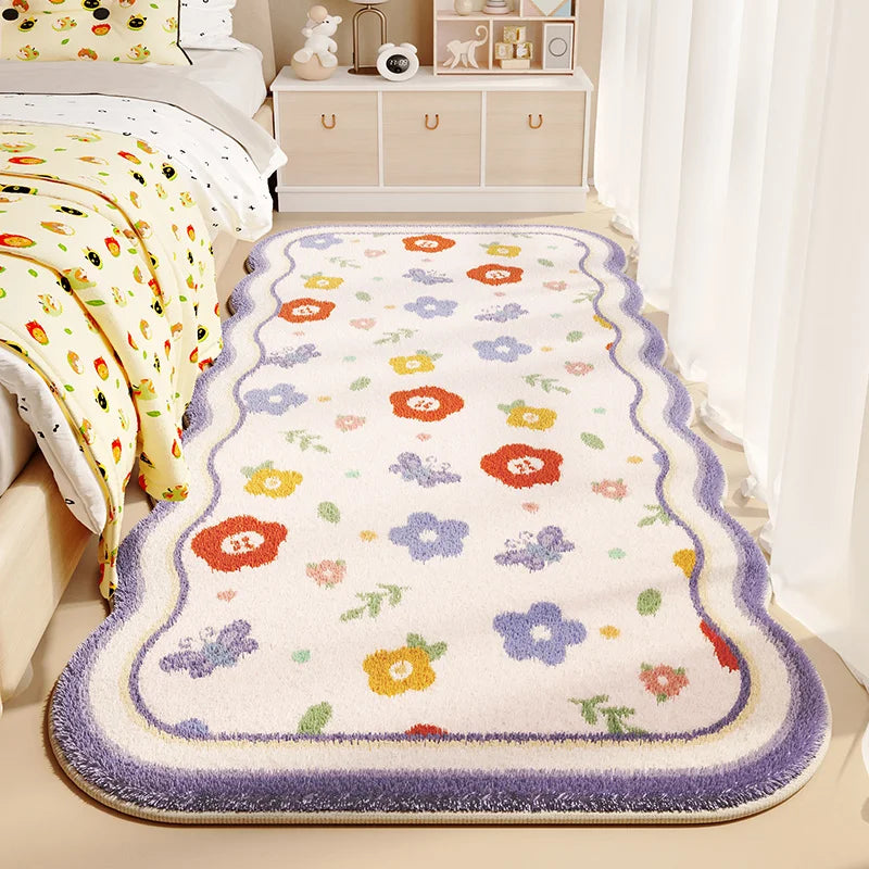 Flower Pattern Carpets for Living Room Thickend Plush Bedroom Decor Carpet Fluffy Soft Bedside Floor Mat Washable Cloakroom Rug