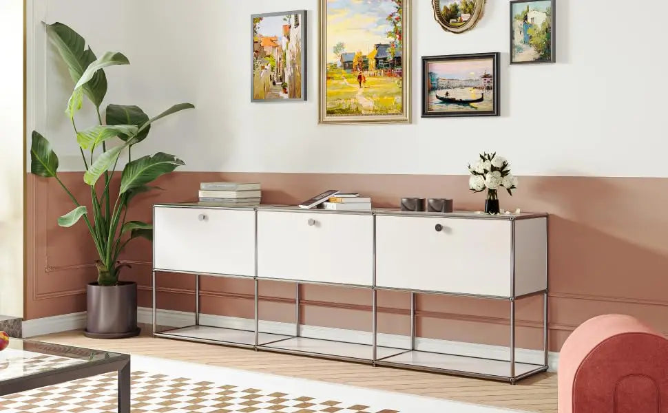 Modular Combination Storage Cabinet Middle Multi-function Haller Stainless Steel Structure with Door Furniture