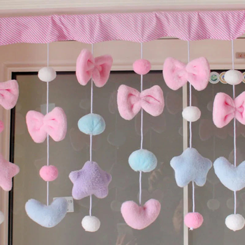 Pink Bow Heart Shaped Curtain  Decor Tassel Curtain Divider String Girl Room Living Partiton Sweet Beaded Window Valance