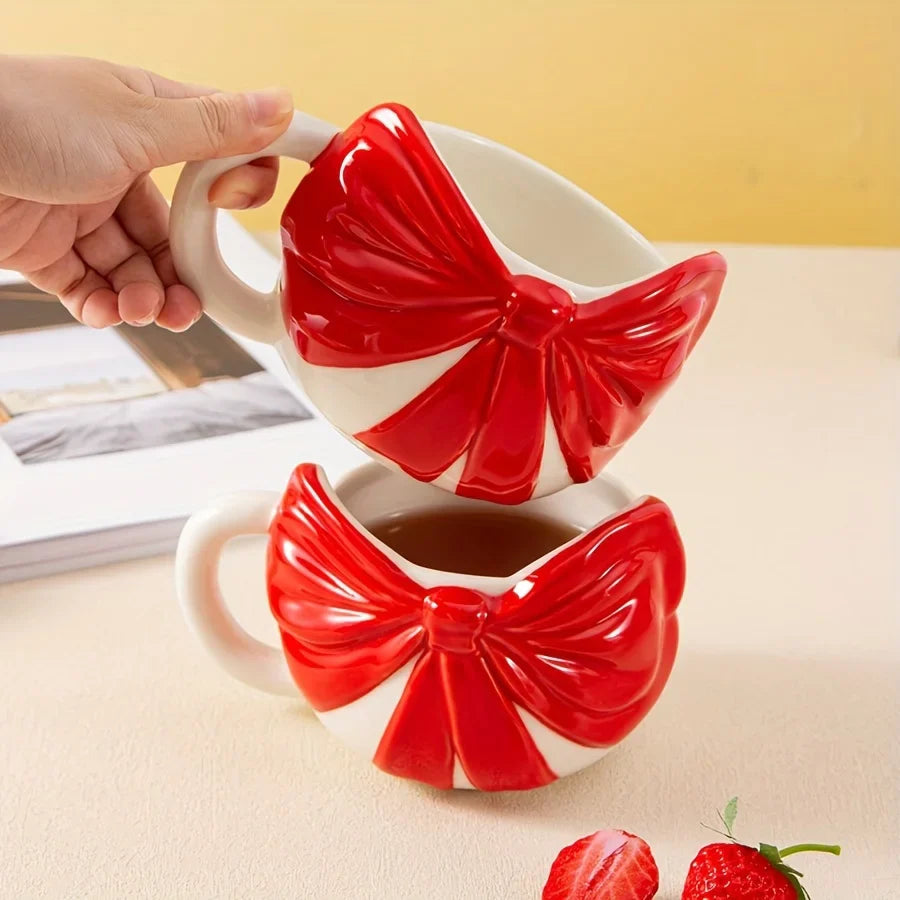 Ceramic Red Hand-painted Cute Bow Mug