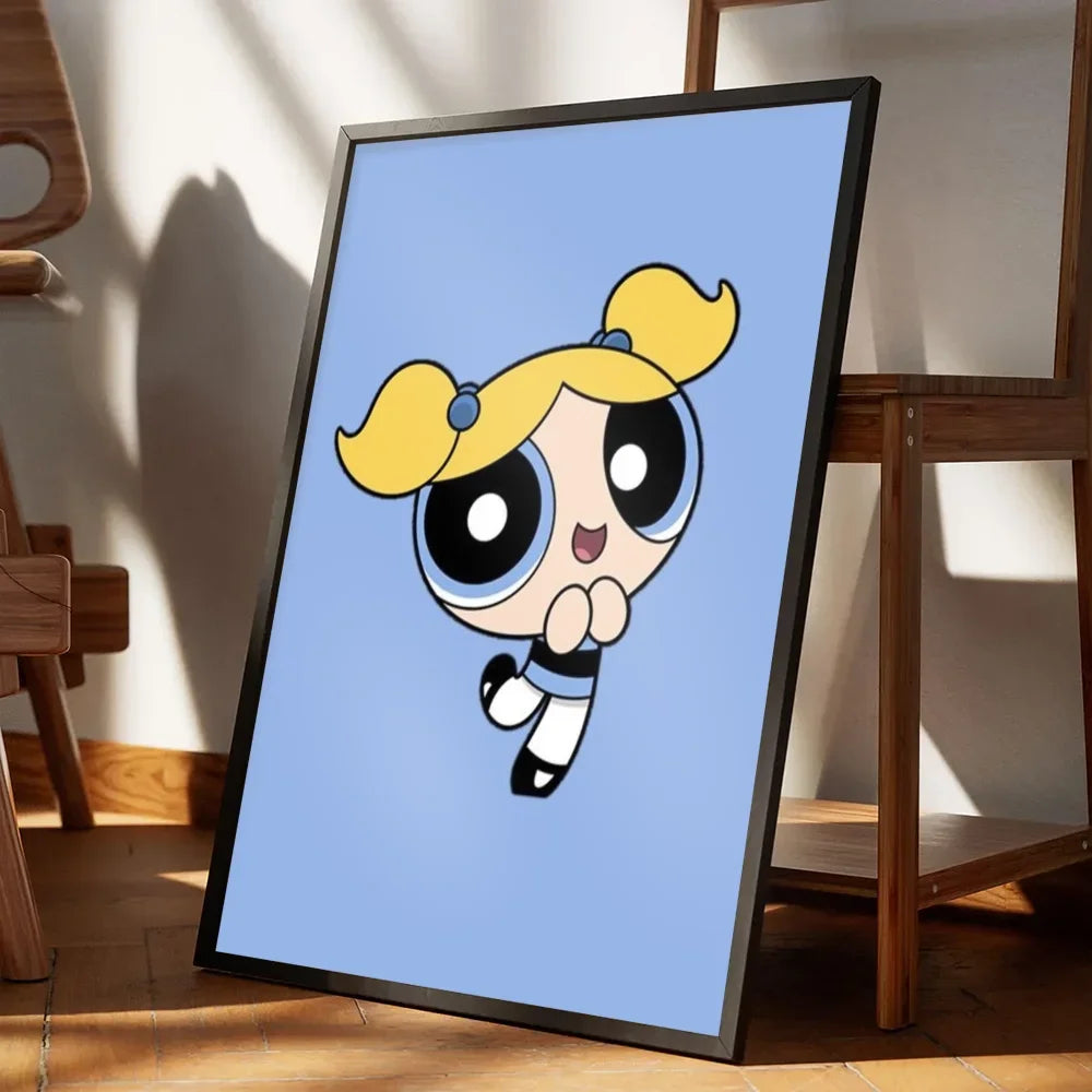 Cartoon P-Powerpuff Girls Poster Self-adhesive Art Waterproof Paper Sticker Wall Decoration