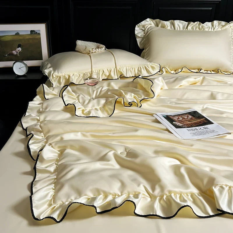 Coquette Quilt Washed Silk Color Ruffle Comfortable Skin Friendly Quilt No Pillowcase No Sheet