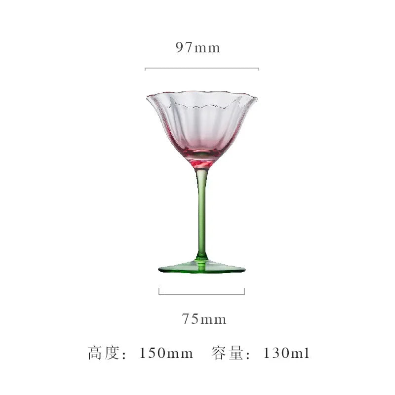 Light Luxury Vintage Flower Red Wine Tall Glass Crystal Glass Pink Green Champagne Glass