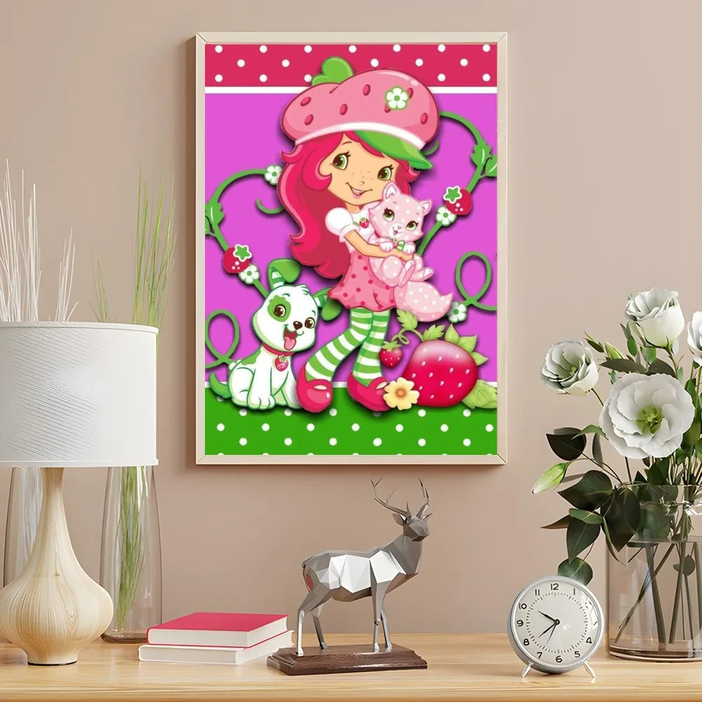 Cartoon Strawberry Shortcake Poster Cute Pink Room Decor Printing Home Decoration Waterproof Bathroom Room BedRoom Posters