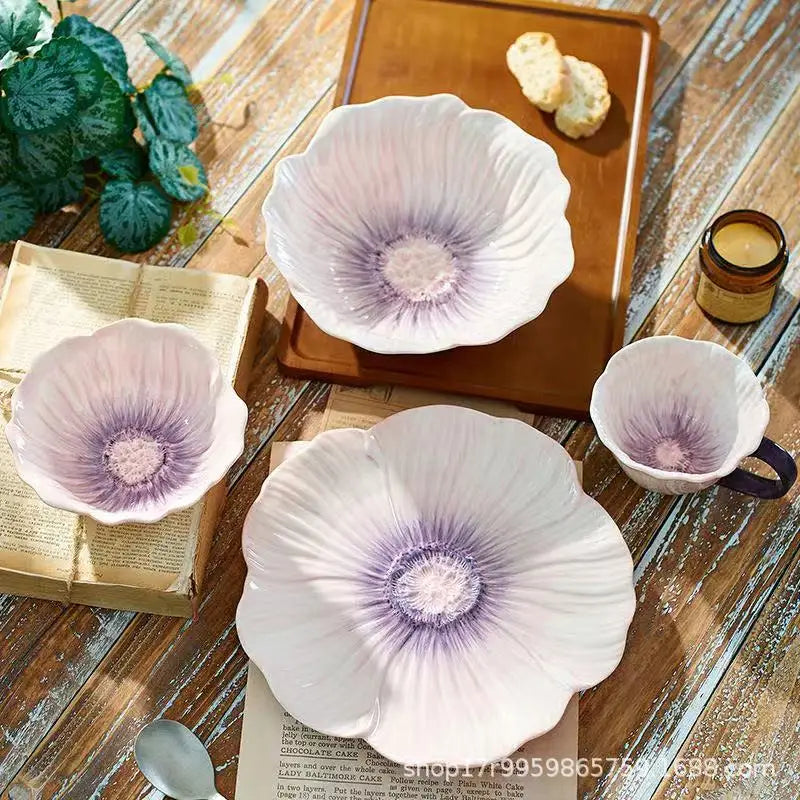 Ceramic Flower Serving Plate Cake Dessert Plate Flower Ceramic Bowl Tableware Set Dining Table