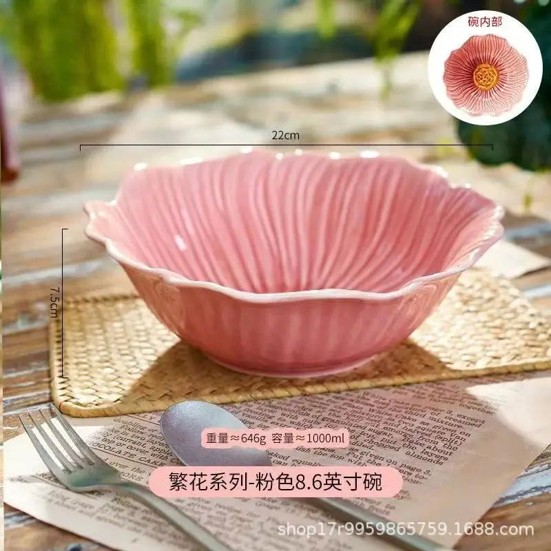 Ceramic Flower Serving Plate Cake Dessert Plate Flower Ceramic Bowl Tableware Set Dining Table