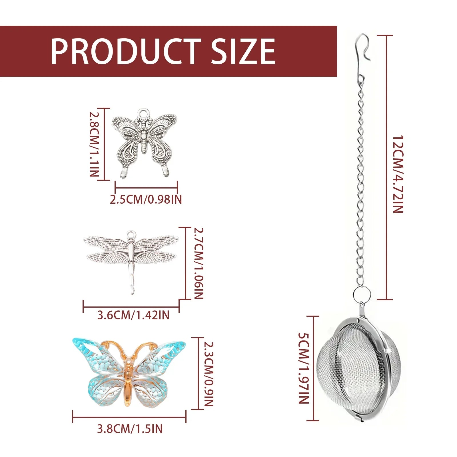 Loose Leaf Tea Steeper Tea Strainer with Charm Handmade Dragonfly Butterfly Pendant Tea Ball Tea Filter Tea Infusers