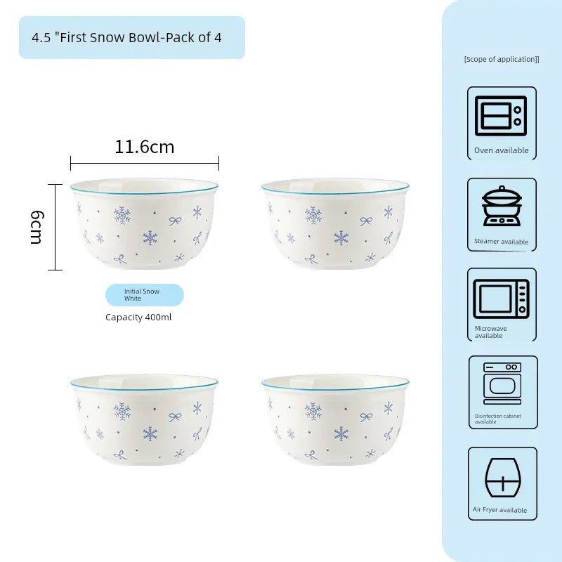 Ceramic Underglaze Color Bowl and Dish Tableware for One Person Bowl Spoon Bowl and Chopsticks